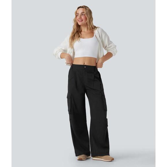 NWT Halara Mid Rise Button Zipper Wide Leg Cargo Pants - Size Large - Picture 8 of 8